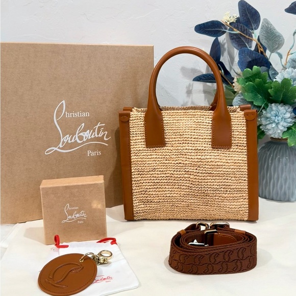 Bundle Of 2✨Christian Louboutin By My Side Raffia Tote Bag & Matching Bag Charm - Picture 2 of 16